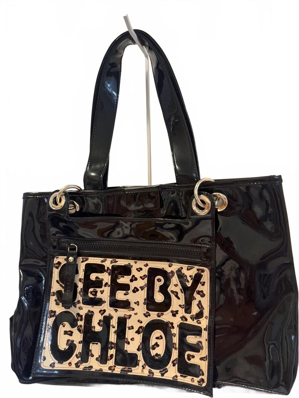 See by Chloé black patent tote bag